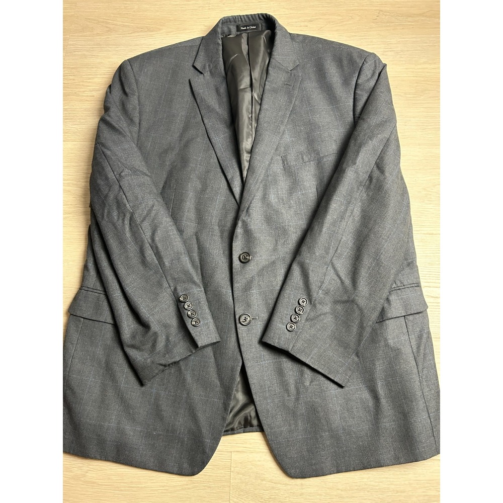 CHAPS Mens 48R Gray Blue Plaid Suit Jacket Blazer Two Button Windowpane